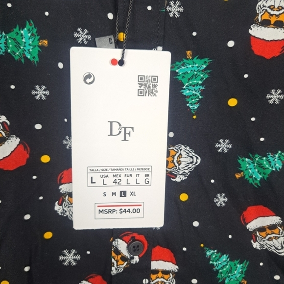 NWT Denim & Flower Ricky Singh Men's Large Festive Black Santa Shirt - Picture 7 of 11